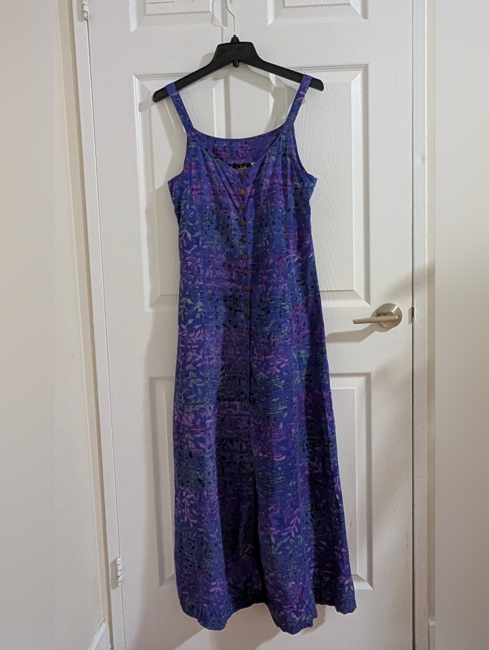 Coco International Batik Boho ropical Maxi Dress Purple Floral  Rayon Handmade S